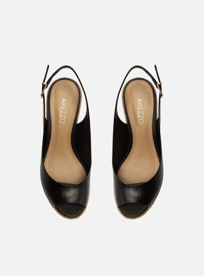 Espadrille Preta Couro Plataforma Fivela
