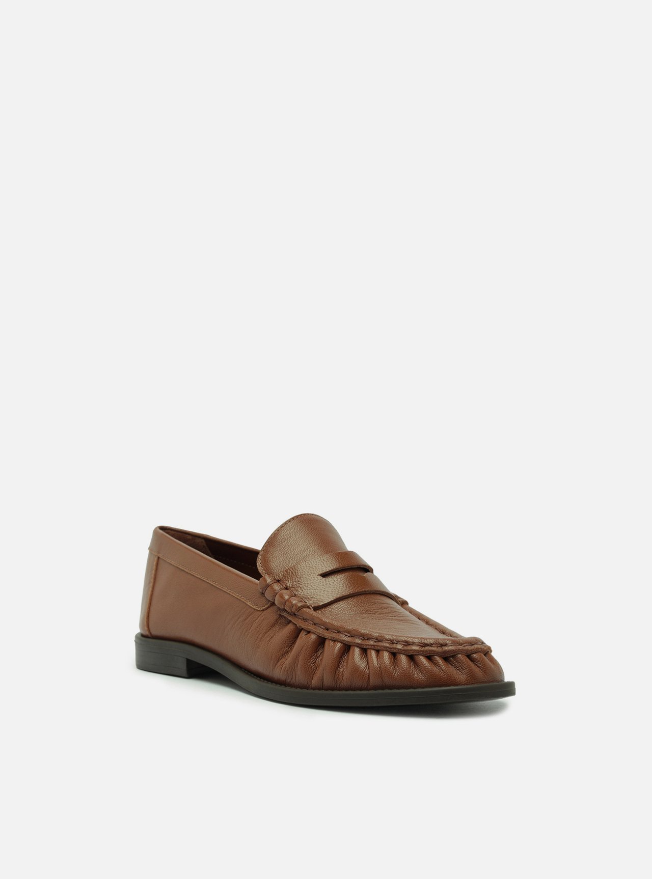 Mocassim Marrom Warm Couro Franzido Tira — foto 2