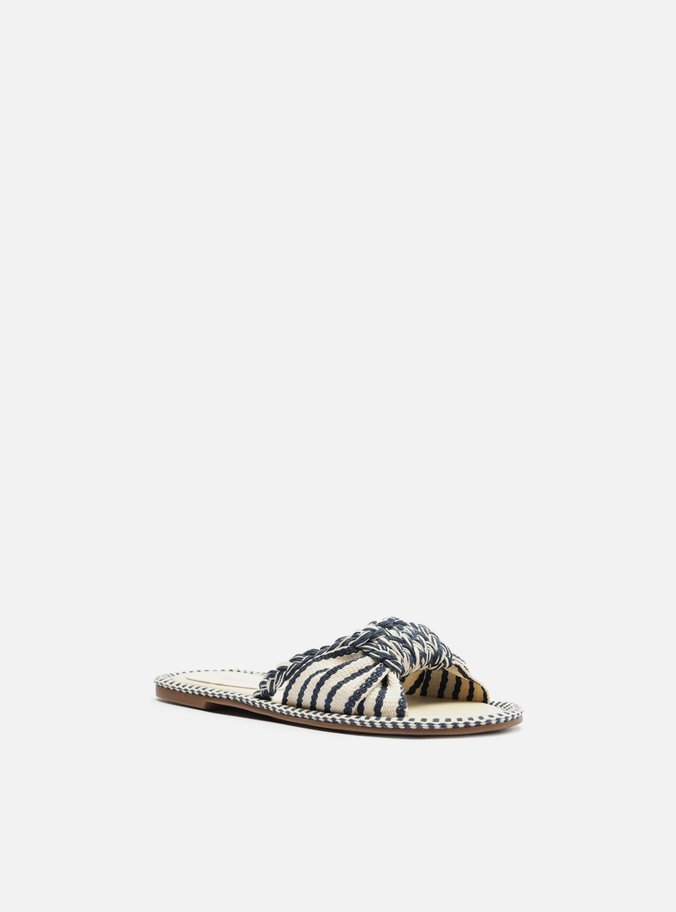 Rasteira Tecido Cru Flat Tira Única Azul