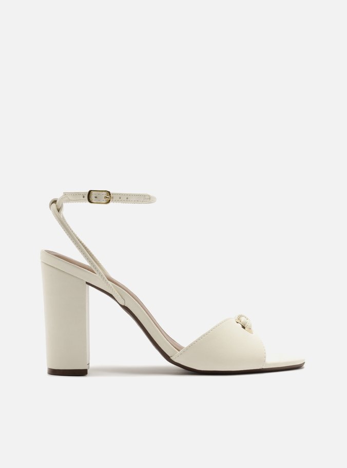 Sandália Branca Salto Bloco Metais