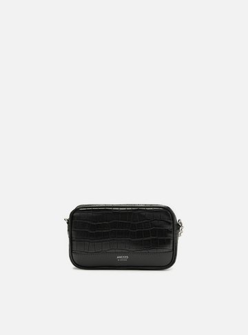 Bolsa Tiracolo Preta Croco Clara Pequena