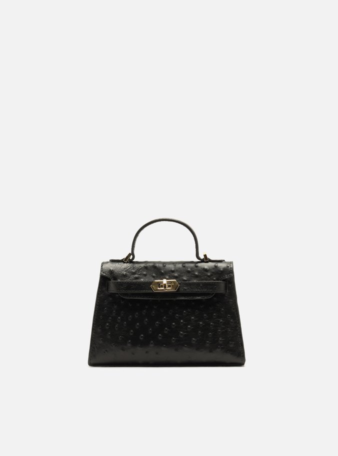 Bolsa Nina Satchel Preta Couro Pequena Snake Dots