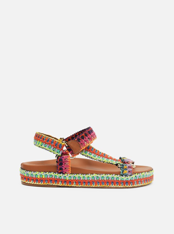 Sandália Papete Colorida Crochê Flatform