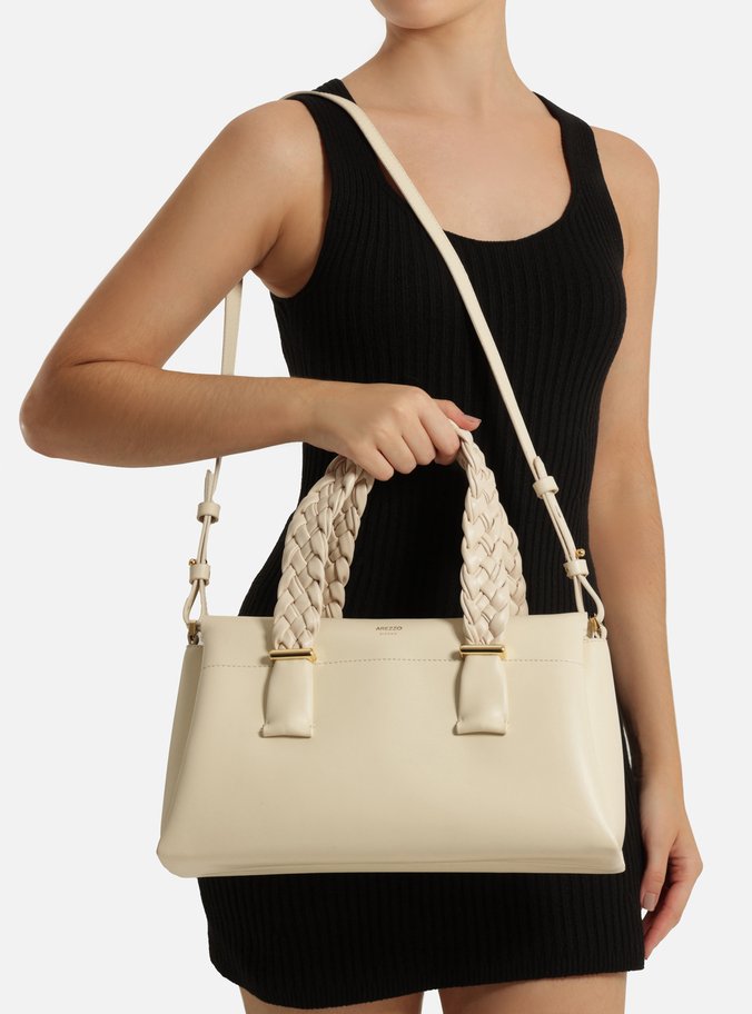 Bolsa Tote Branca Grande Alças Trançadas
