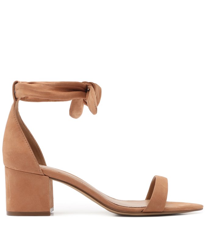 Sandália Nude Nobuck Salto Bloco Lace Up Pale Nut