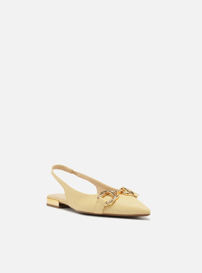 Sapatilha Amarela Couro Bico Fino Slingback Bridão