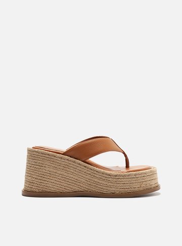 Sandália Marrom Couro Plataforma Palha Flip Flop