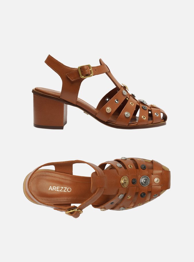 Sandália Marrom Couro Bloco Huarache Metal