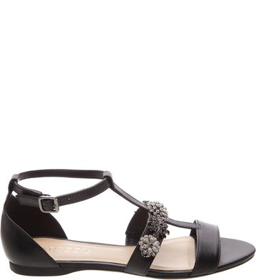 Sandália Couro Flor Metal Duo Preta