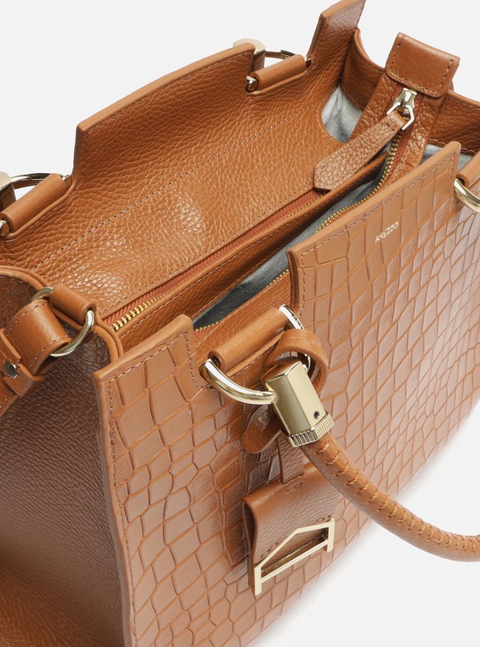 Bolsa Tote Marrom Couro Croco Abbraccio Grande
