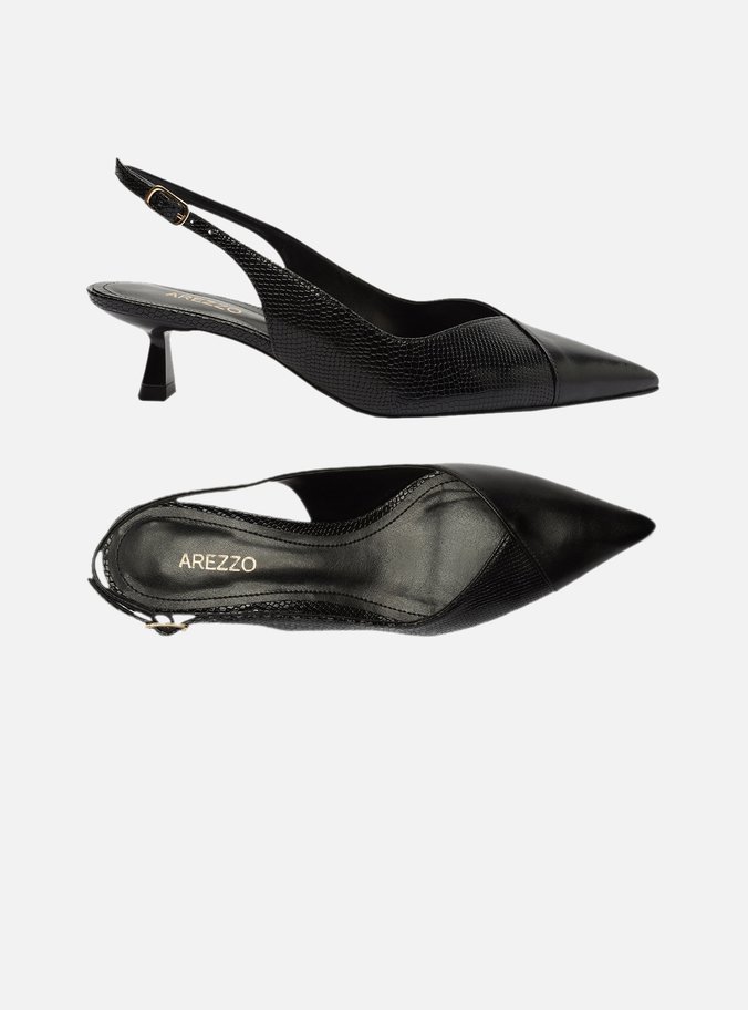 Scarpin Preto Snake Salto Taça Slingback