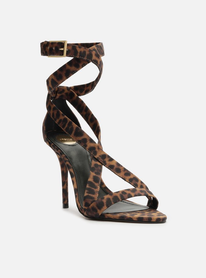 Sandália Animal Print Salto Fino Tiras Cruzadas