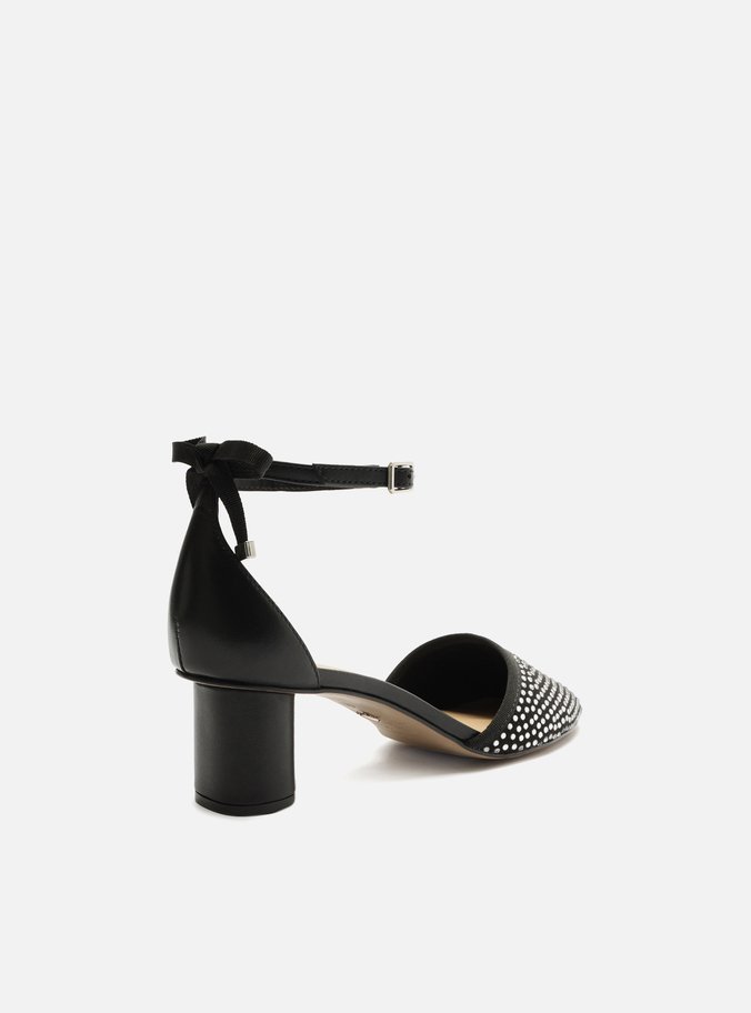 Scarpin Preto Salto Bloco Aberto Strass