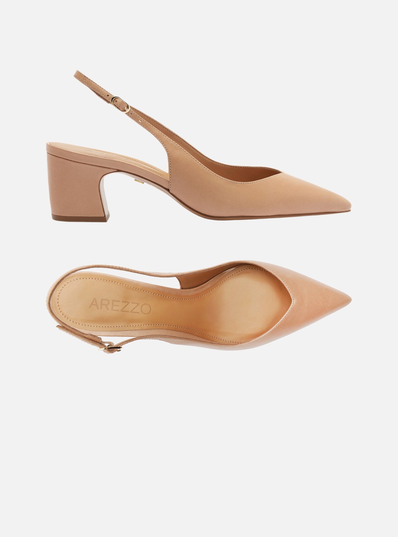 Scarpin Bege Couro Salto Médio Bloco Slingback — foto 5