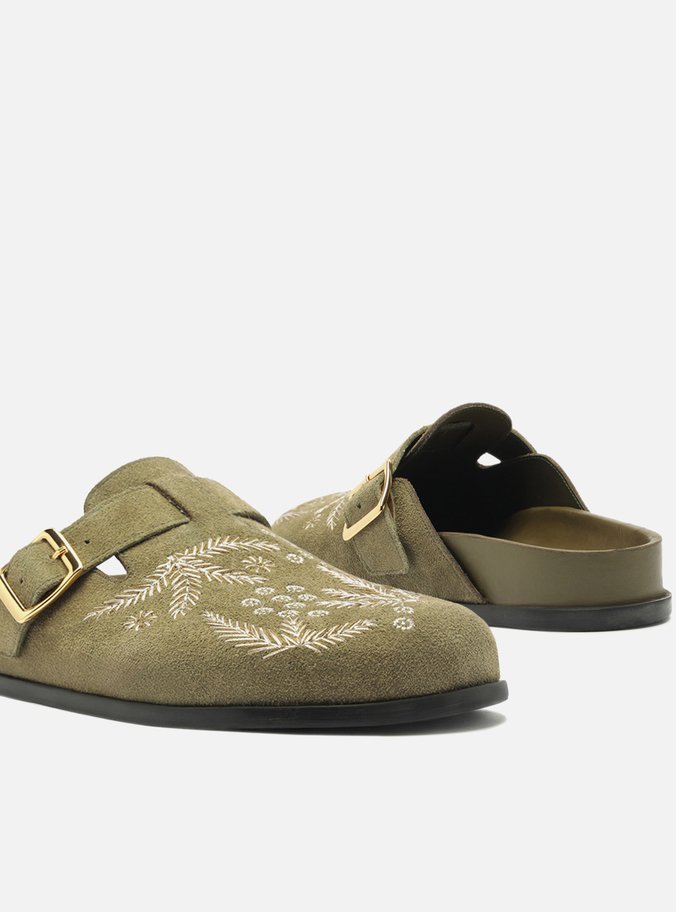 Clog Sabot Verde Acamurçada Bordado