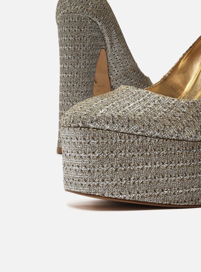 Scarpin Dourado Glam Meia Pata Bico Quadrado