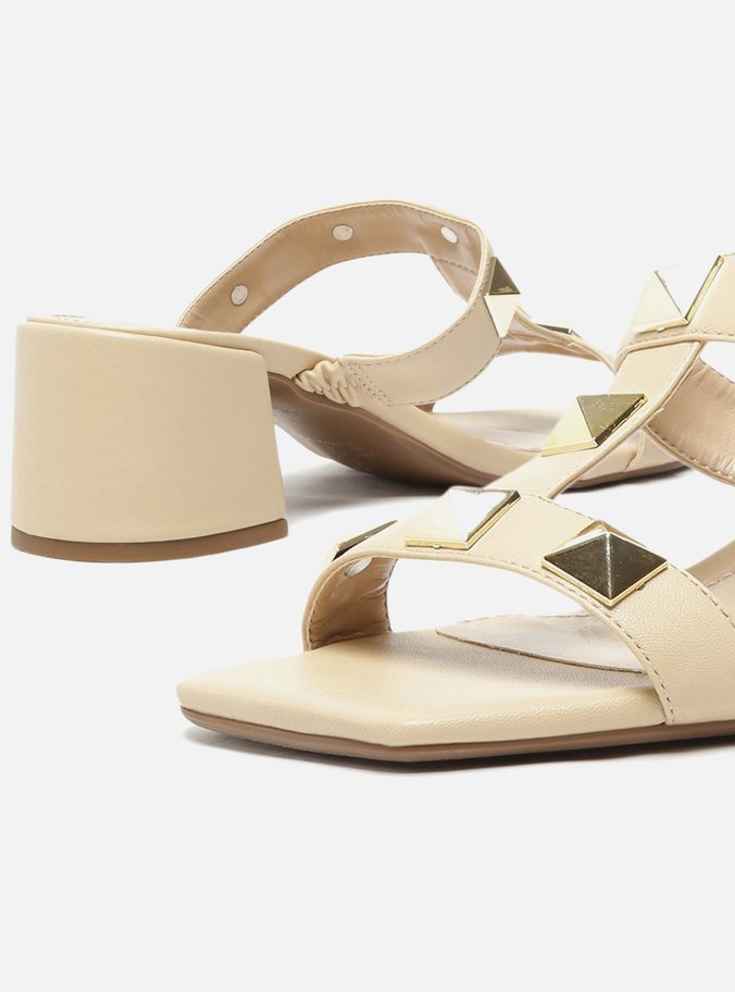 Mule Salto Bloco Branca Studs