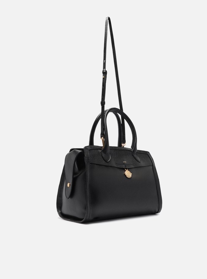 Bolsa Tote Preta Couro Grande Medalha