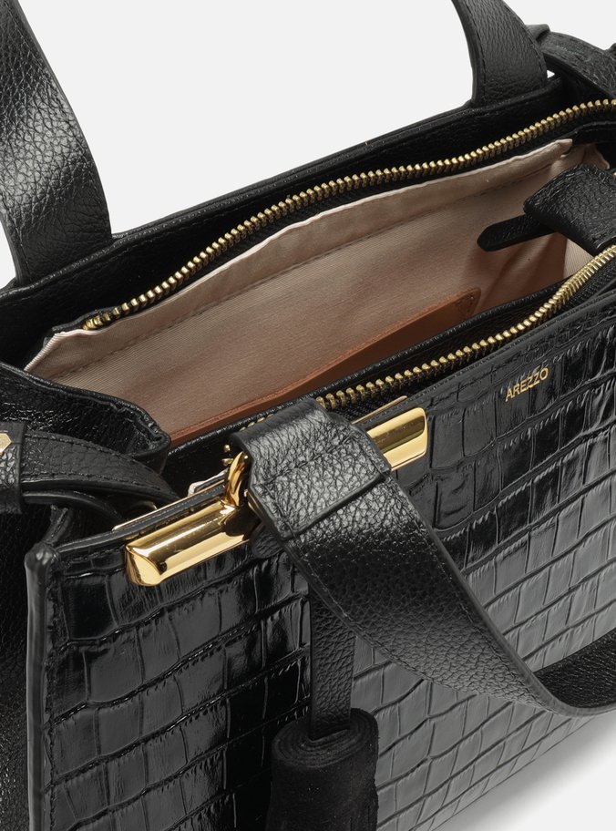 Bolsa Tote Preta Couro Croco Média Barbicacho