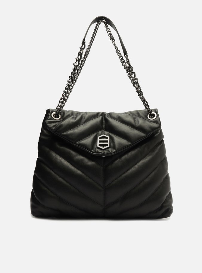 Bolsa Tiracolo Preta Couro Matelassê Grande