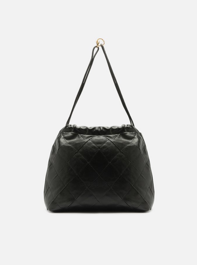 Bolsa Bucket Preta Couro Matelassê Grande