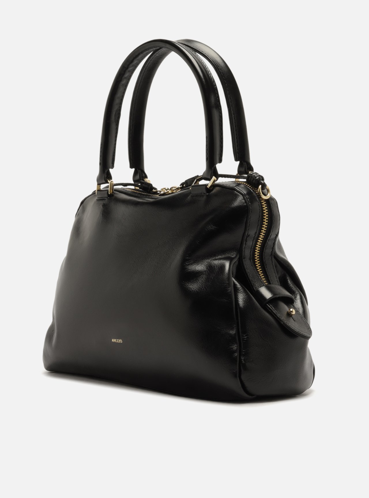 Bolsa Tote Preta Couro Grande Metais — foto 2
