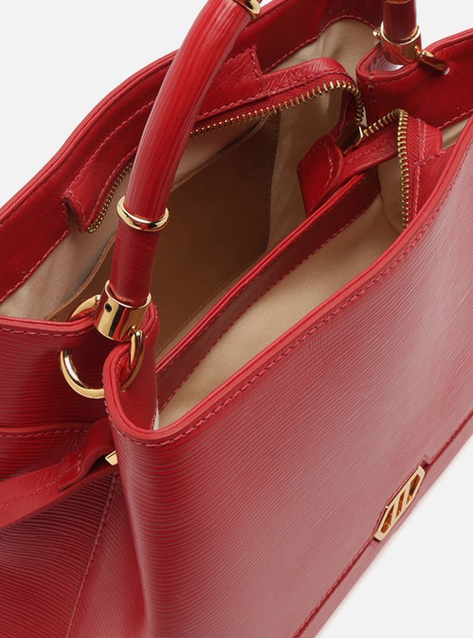 Bolsa Tote Vermelha Couro Grande Anéis