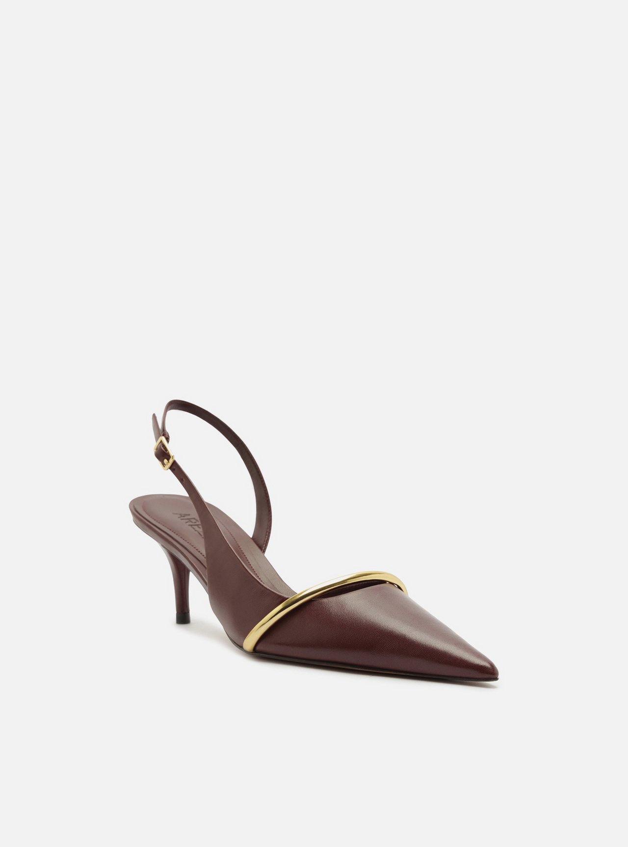 Scarpin Vermelho Slingback Salto Fino Metal Dourado — foto 2
