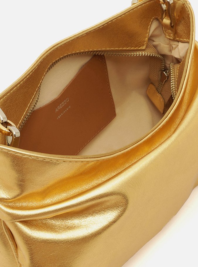 Bolsa Tiracolo Dourada Couro Média Corrente Mix