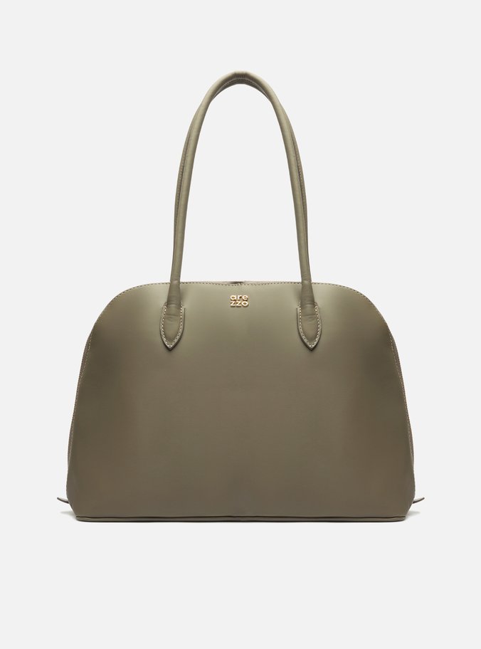 Bolsa Shopping Cinza Couro Grande Assinatura