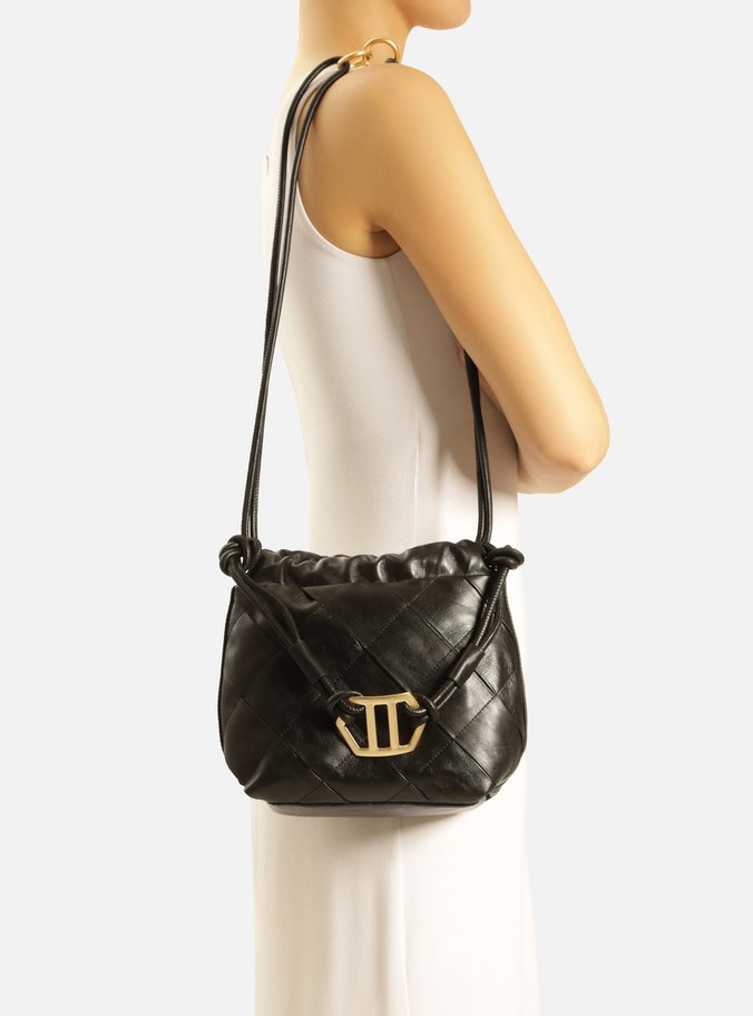 Bolsa Bucket Preta Couro Matelassê Pequena
