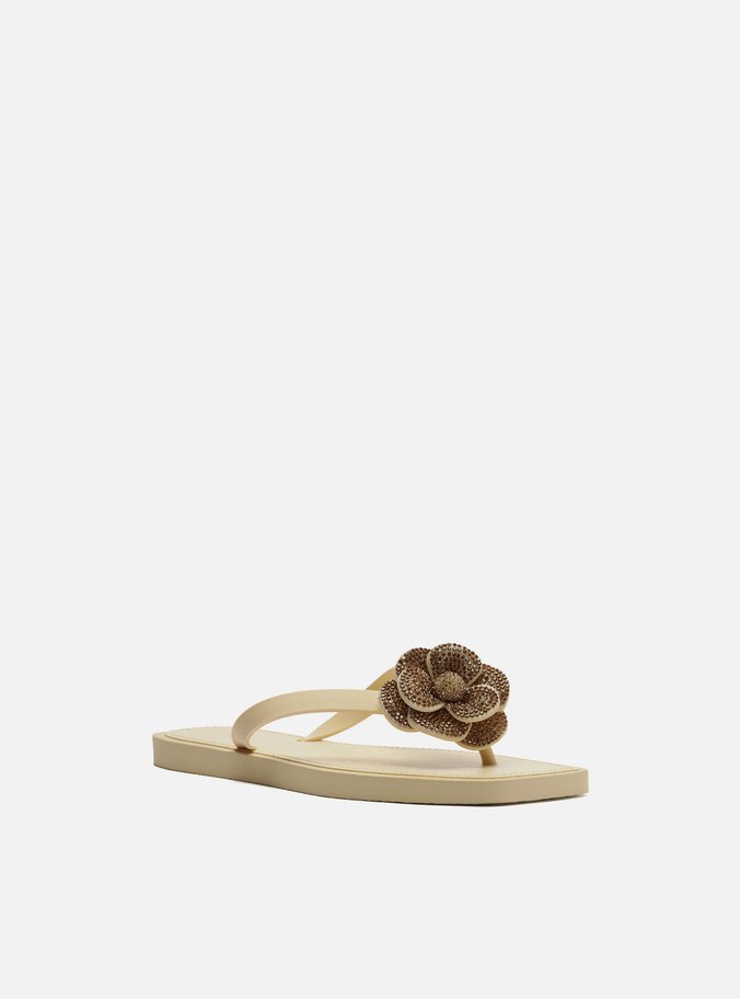 Chinelo de Dedo Off-White Recouro Square Flor Strass