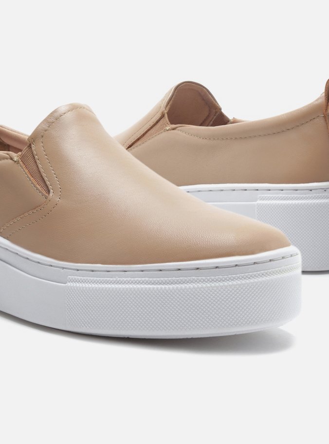 Tênis Slip On Flatform Elástico Nude