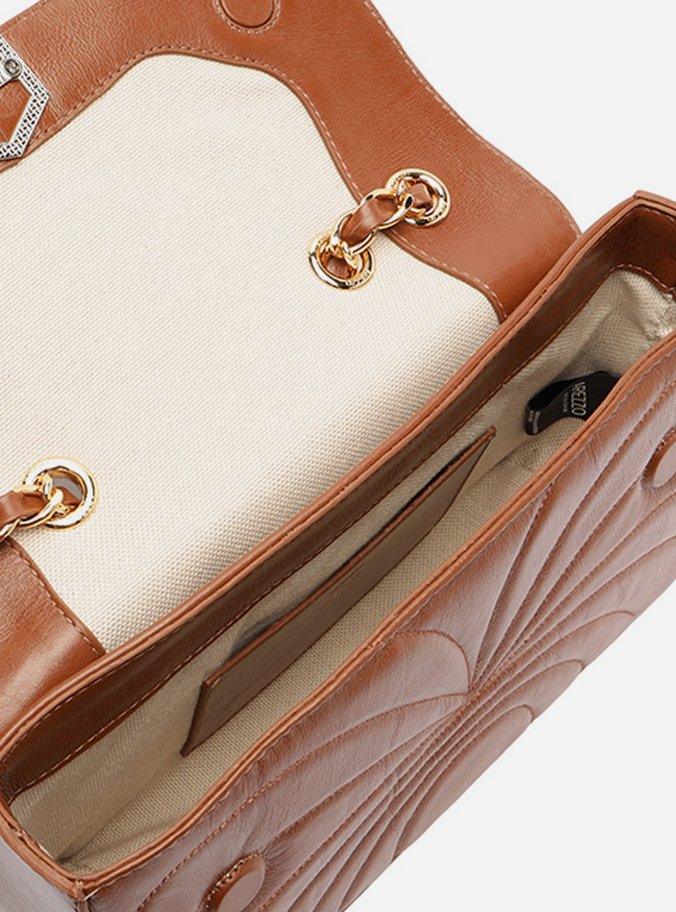 Bolsa Tiracolo Marrom Couro Média Metal Flor