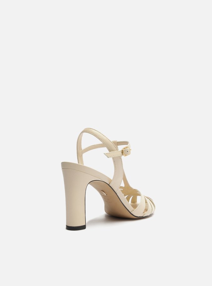 Sandália Off-White Couro Salto Bloco Multi Tiras