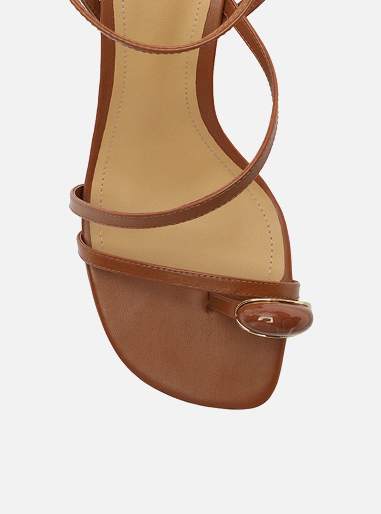Sandália Marrom Couro Salto Bloco Dedeira Pedra — foto 5
