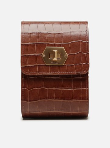 Mini Bag Marrom Couro Croco Porta-Celular