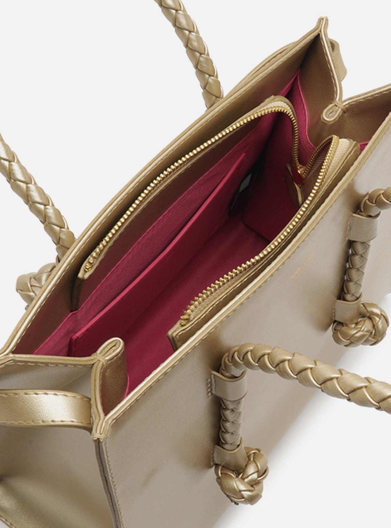 Bolsa Tote Dourada Grande Alças Tressê — foto 4