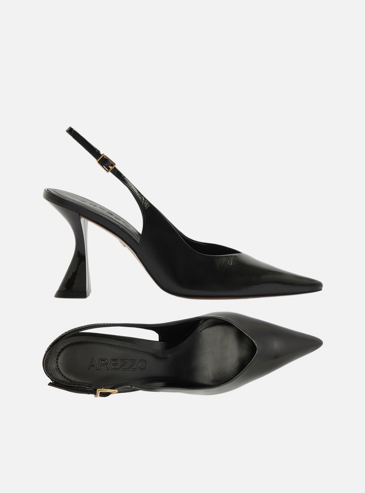 Scarpin Preto Couro Salto Geométrico Fivela Slingback — foto 5