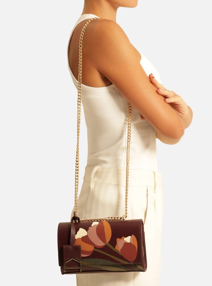 Bolsa Tiracolo Vinho Couro Abraccio Pequena Flor