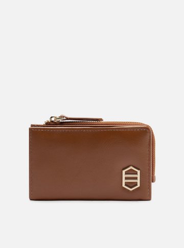 Carteira Marrom Couro Grande Metal Zíper Lateral