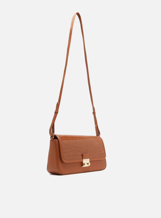 Bolsa Tiracolo Marrom Croco Média