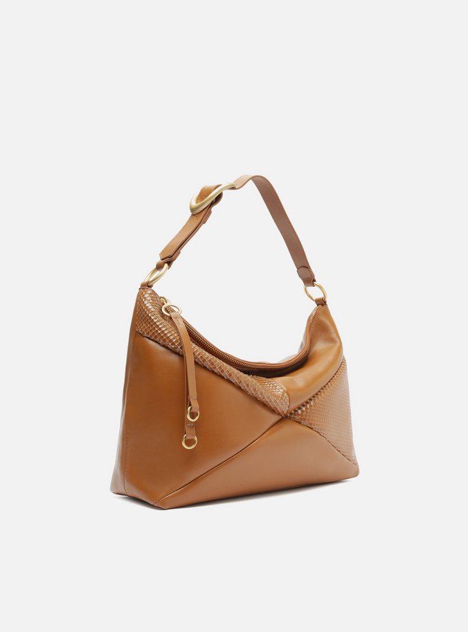Bolsa Hobo Marrom Couro Média Texturizada