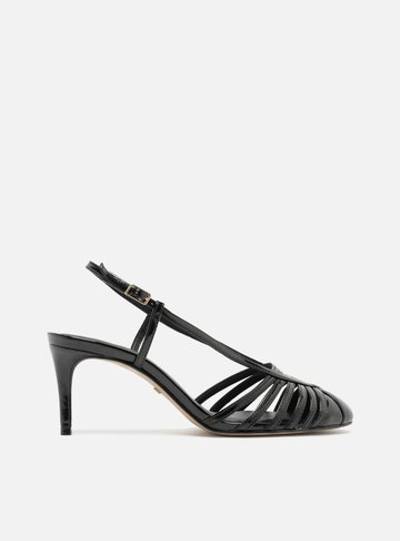 Scarpin Preto Verniz Salto Kitten Tira Contínua