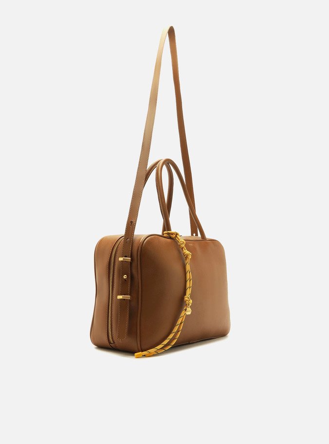 Bolsa Tote Marrom Couro Grande Charm Laranja