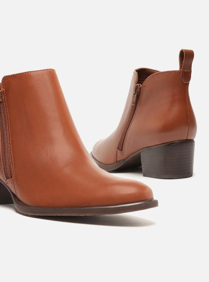 Ankle Boot Couro Zíper Licor