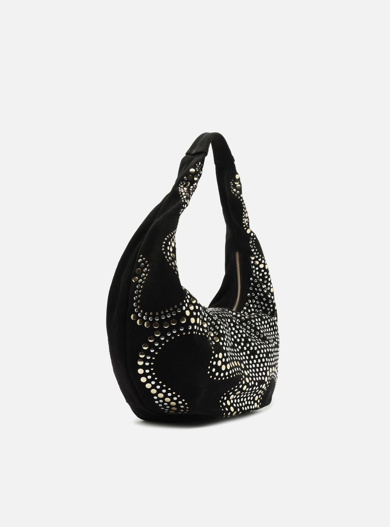 Bolsa Hobo Preta Couro Média Metais — foto 5