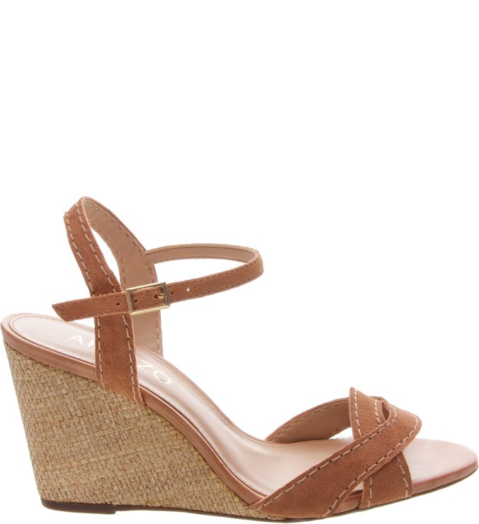 Sandália Camurcina Salto Anabela Natural Peach