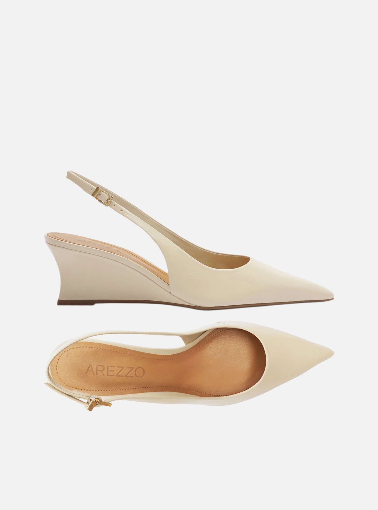 Scarpin Off White Couro Salto Baixo Anabela Slingback — foto 5