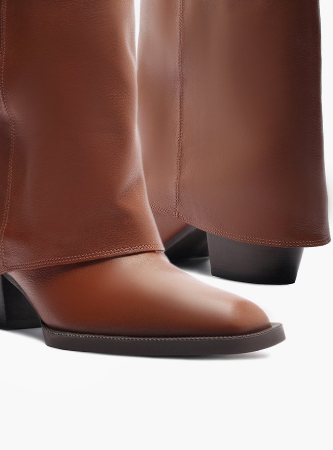 Bota Caramelo Couro Cano Curto Polaina Folk